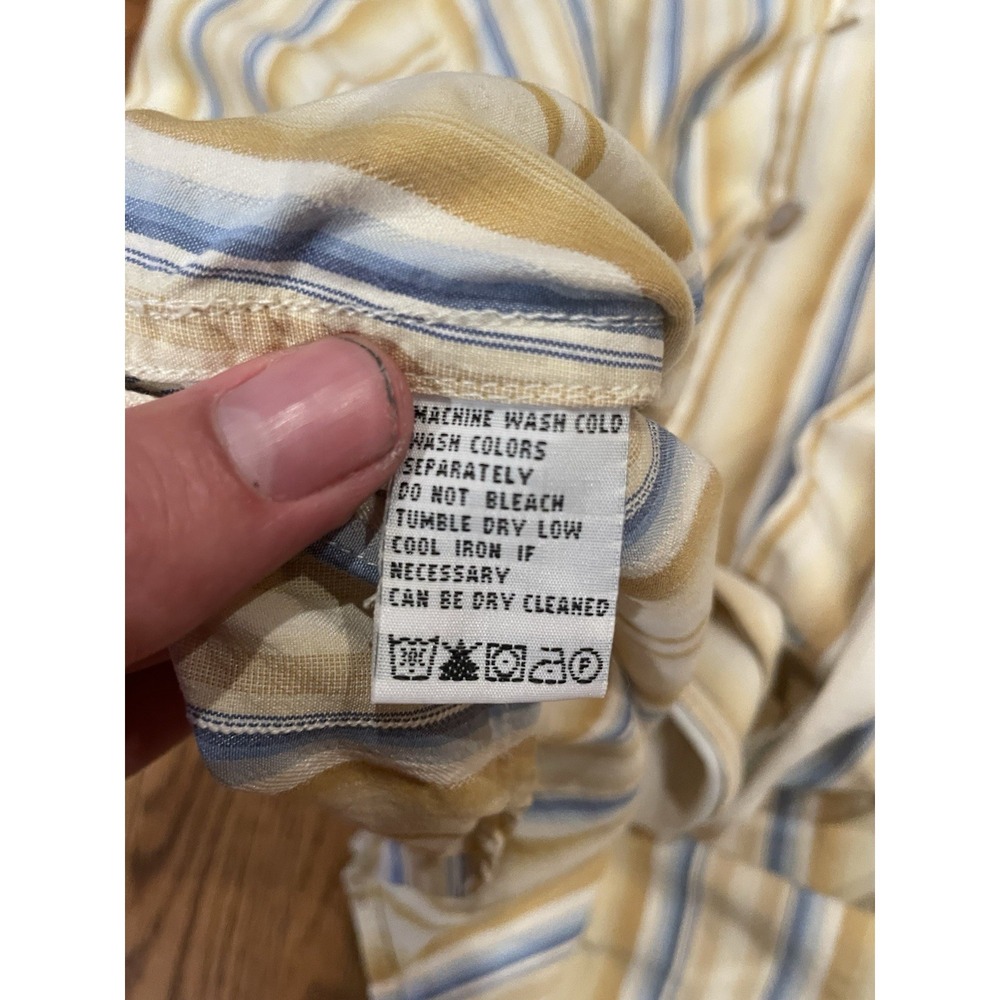 Tommy Bahama Men's 100% Silk Yellow Blue Striped Long Sleeve Shirt Size Medium - Picture 8 of 9